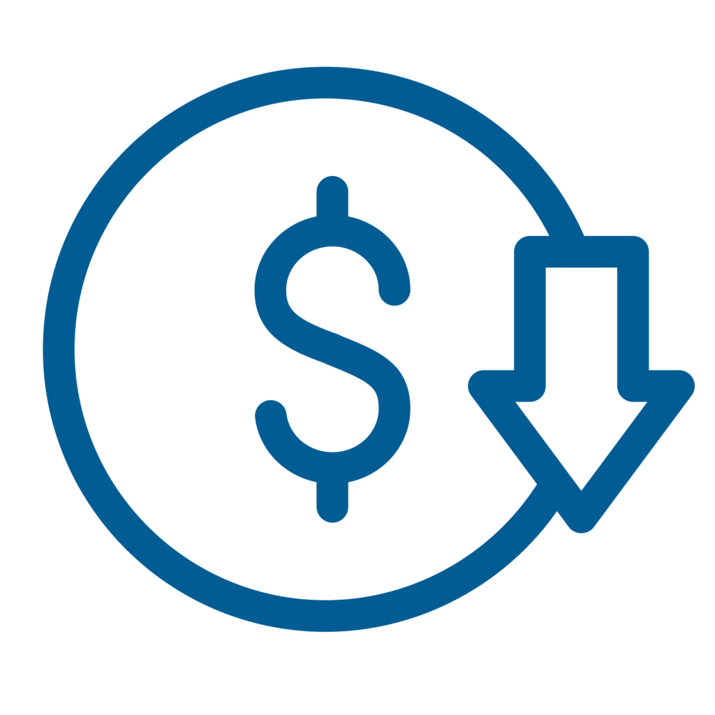 icon of dollar sign with arrow pointing down