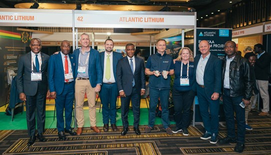 photo showing Piedmont Lithium President and CEO Keith Phillips joins Atlantic Lithium, MIIF, and Ghanaian officials as the strategic partnership is announced