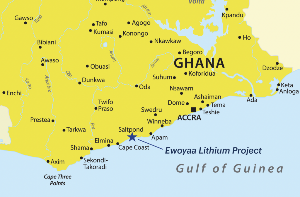 Map of Ewoyaa Lithium Project location in Africa