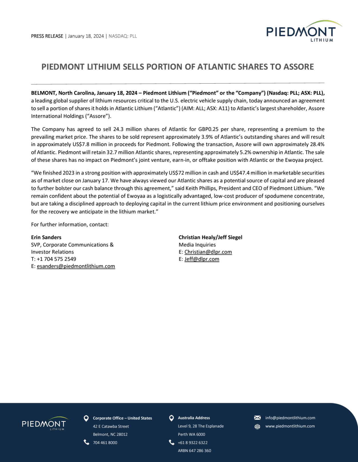 image of first page of press release