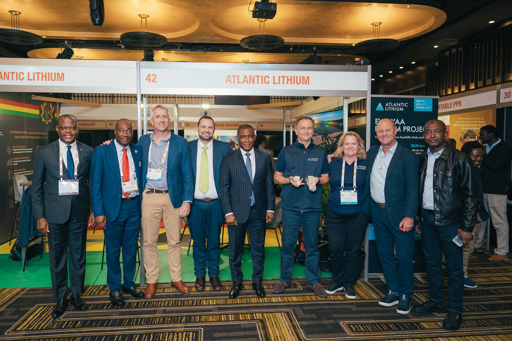 Photo of Piedmont Lithium President and CEO Keith Phillips joining Atlantic Lithium, MIIF, and Ghanaian officials as the strategic partnership is announced. 